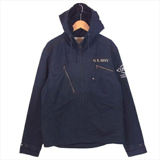 AVIREX アヴィレックス 6182235 COOL MAX CUSTOM HOODED JACKET クールマックス カスタム フーデッド ミリタリー ジャケット ネイビー系 M【中古】