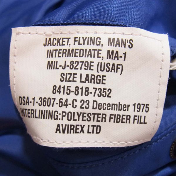 AVIREX アヴィレックス 6182132 U.S.NAVAL AVIATION MA-1 フライト ジャケット 青系 L【中古】