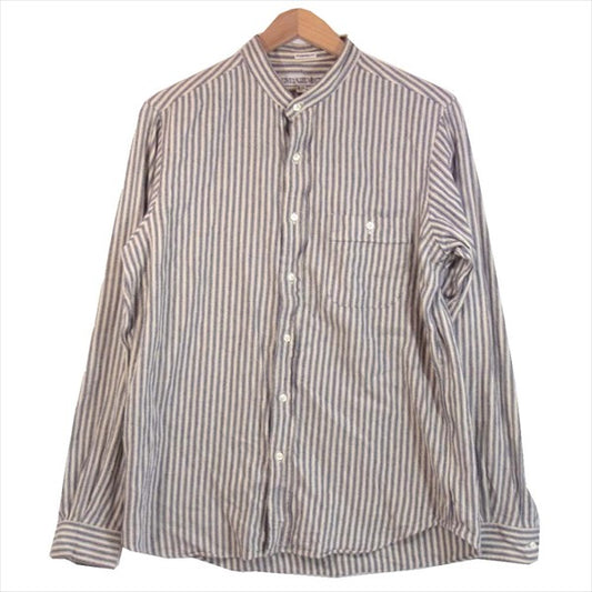 INDIVIDUALIZED SHIRTS インディビジュアライズドシャツ スタンドカラー コットン ストライプ シャツ 長袖シャツ 紺×白 16-34【中古】