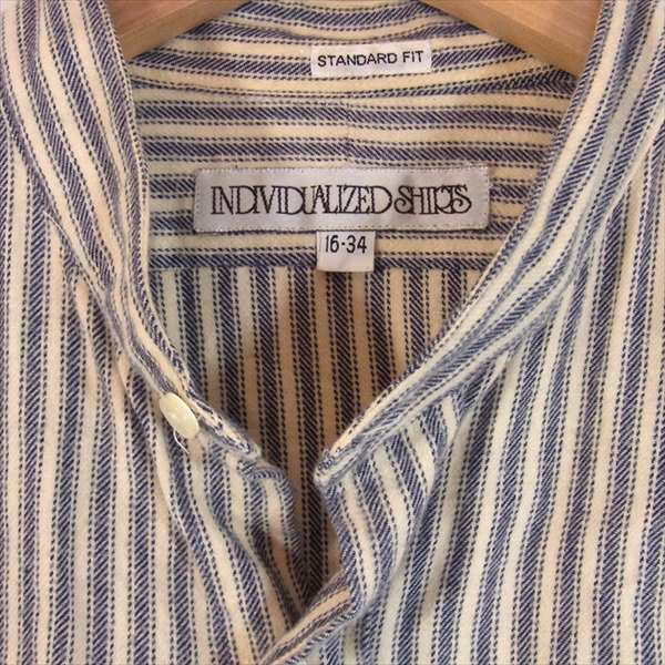 INDIVIDUALIZED SHIRTS インディビジュアライズドシャツ スタンドカラー コットン ストライプ シャツ 長袖シャツ 紺×白 16-34【中古】