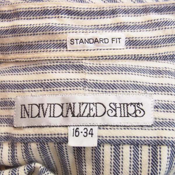 INDIVIDUALIZED SHIRTS インディビジュアライズドシャツ スタンドカラー コットン ストライプ シャツ 長袖シャツ 紺×白 16-34【中古】