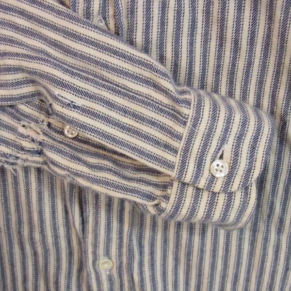 INDIVIDUALIZED SHIRTS インディビジュアライズドシャツ スタンドカラー コットン ストライプ シャツ 長袖シャツ 紺×白 16-34【中古】