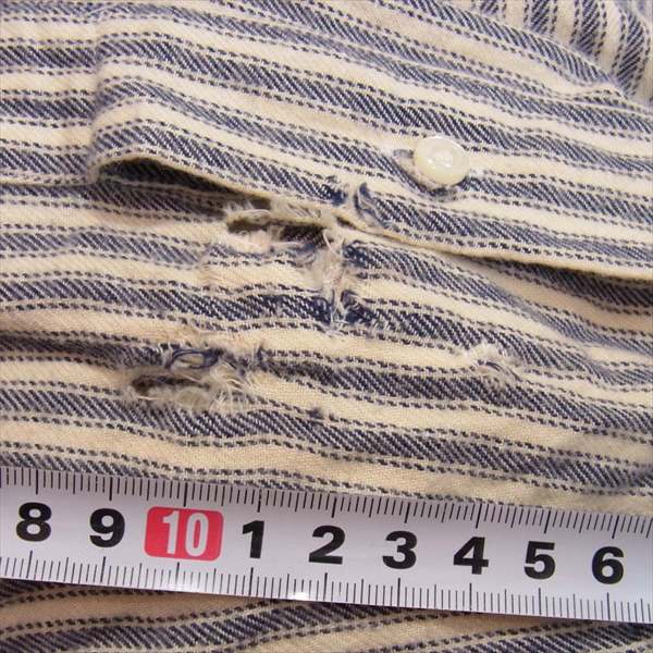 INDIVIDUALIZED SHIRTS インディビジュアライズドシャツ スタンドカラー コットン ストライプ シャツ 長袖シャツ 紺×白 16-34【中古】