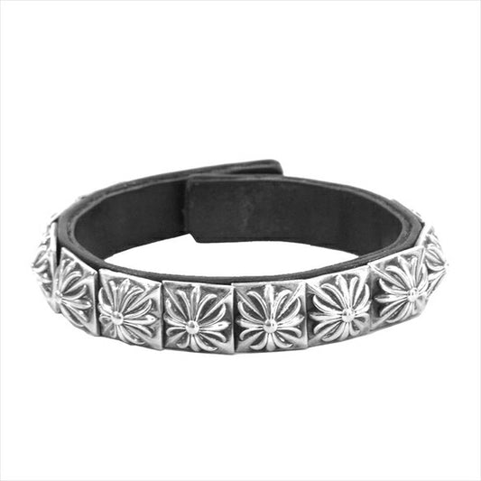 CHROME HEARTS クロムハーツ（原本無） ZERO STUD SNGL ROW ゼロピラミッド シングル ロウ スタッズ レザー ブレスレット シルバー【中古】