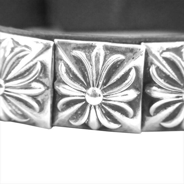 CHROME HEARTS クロムハーツ（原本無） ZERO STUD SNGL ROW ゼロピラミッド シングル ロウ スタッズ レザー ブレスレット シルバー【中古】