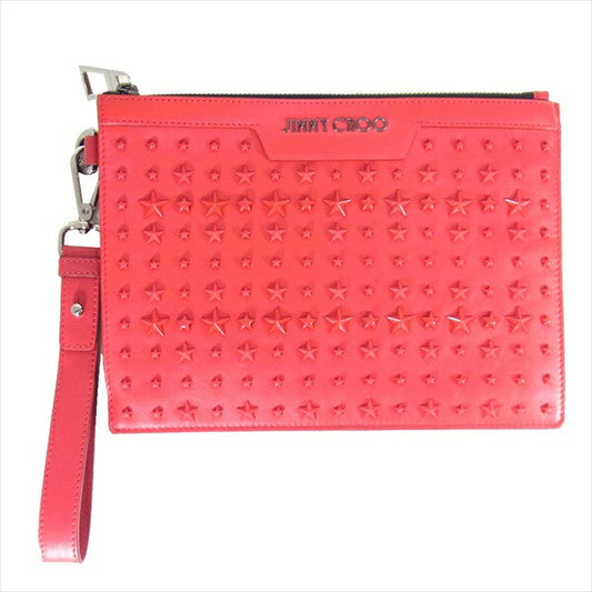 JIMMY CHOO ジミーチュウ A00000401 スタースタッズ レザー DEREK MINI デレクミニ クラッチ バッグ レッド系【美品】【中古】