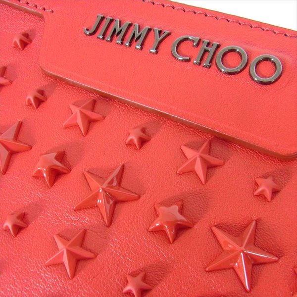 JIMMY CHOO ジミーチュウ A00000401 スタースタッズ レザー DEREK MINI デレクミニ クラッチ バッグ レッド系【美品】【中古】