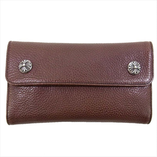 CHROME HEARTS クロムハーツ（原本無） WAVE ウェーブ クロスボールボタン レザー ロング ウォレット 財布 ブラウン系【中古】