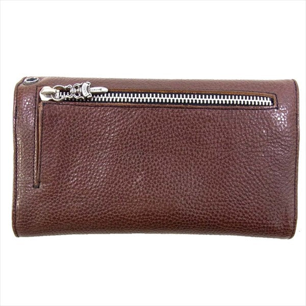 CHROME HEARTS クロムハーツ（原本無） WAVE ウェーブ クロスボールボタン レザー ロング ウォレット 財布 ブラウン系【中古】