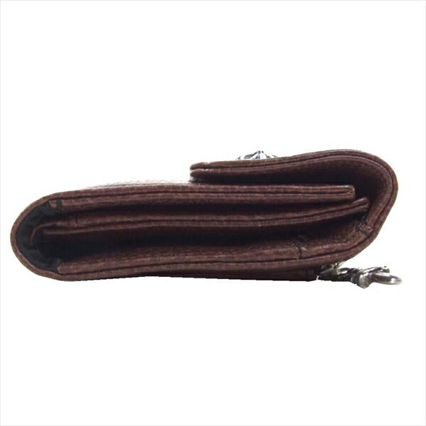 CHROME HEARTS クロムハーツ（原本無） WAVE ウェーブ クロスボールボタン レザー ロング ウォレット 財布 ブラウン系【中古】