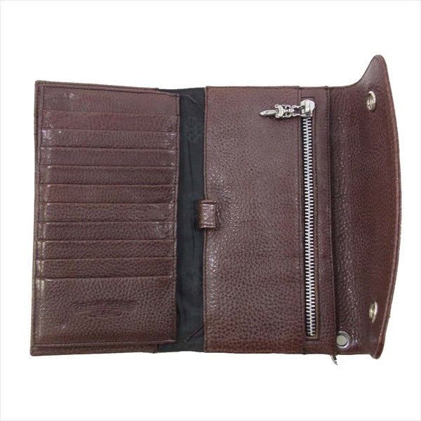 CHROME HEARTS クロムハーツ（原本無） WAVE ウェーブ クロスボールボタン レザー ロング ウォレット 財布 ブラウン系【中古】