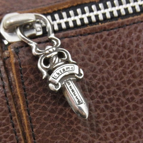 CHROME HEARTS クロムハーツ（原本無） WAVE ウェーブ クロスボールボタン レザー ロング ウォレット 財布 ブラウン系【中古】