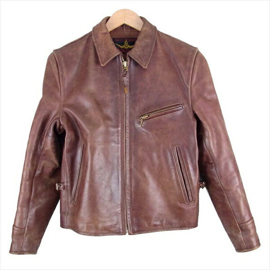 ビーマッコイ B-MCCOY'S ステアハイド シングル レザー ライダース ジャケット ブラウン系 36【中古】