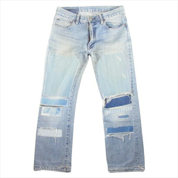 BLUE BLUE ブルーブルー ジップフライ ダメージ リペア加工 デニム パンツ インディゴブルー系 32【中古】