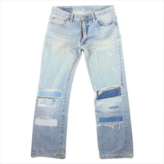 BLUE BLUE ブルーブルー ジップフライ ダメージ リペア加工 デニム パンツ インディゴブルー系 32【中古】