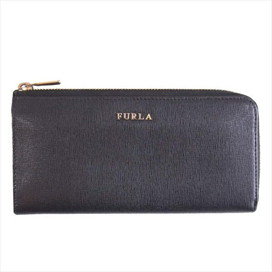 Furla フルラ L字ジップ レザー ウォレット 本革 長財布 レディース 財布 ブラック系【中古】