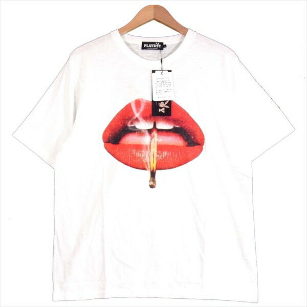HYSTERIC GLAMOUR ヒステリックグラマー プレイボーイ PLAYBOY 12191CT02400 リッププリント クルーネック 半袖 Tシャツ 白系 L【新古品】【未使用】【中古】