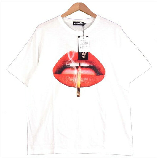 HYSTERIC GLAMOUR ヒステリックグラマー プレイボーイ PLAYBOY 12191CT02400 リッププリント クルーネック 半袖 Tシャツ 白系 L【新古品】【未使用】【中古】