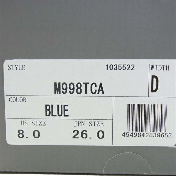 NEW BALANCE ニューバランス USA製 M998TCA メンズ スニーカー ブルー系 26cm【新古品】【未使用】【中古】
