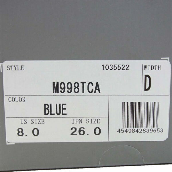 NEW BALANCE ニューバランス USA製 M998TCA メンズ スニーカー ブルー系 26cm【新古品】【未使用】【中古】