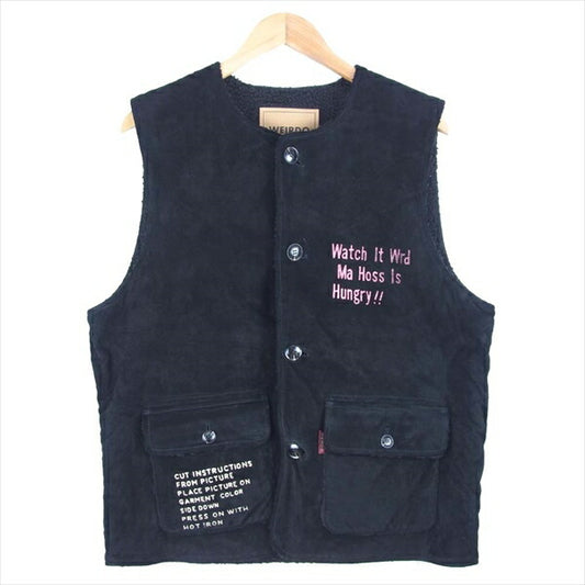 WEIRDO ウィアード WEIRDO LIGHT RANCH VEST HOG SKIN ホグスキン 豚革 スエード 裏ボア ベスト ジレ ブラック系 XL【中古】