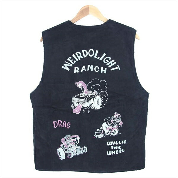 WEIRDO ウィアード WEIRDO LIGHT RANCH VEST HOG SKIN ホグスキン 豚革 スエード 裏ボア ベスト ジレ ブラック系 XL【中古】