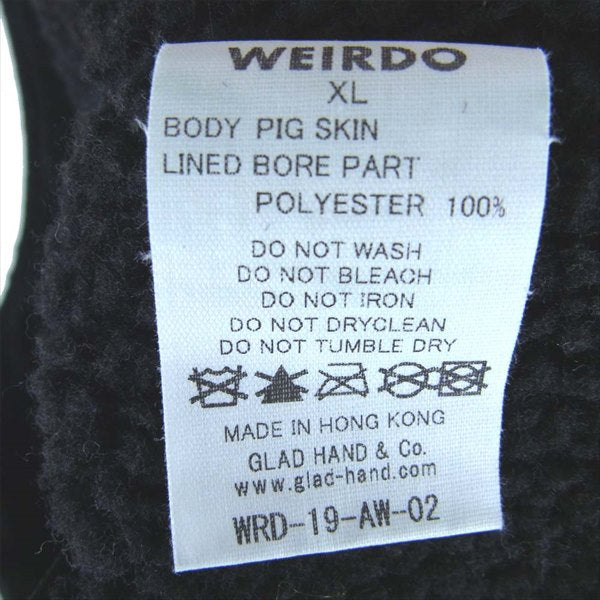 WEIRDO ウィアード WEIRDO LIGHT RANCH VEST HOG SKIN ホグスキン 豚革 スエード 裏ボア ベスト ジレ ブラック系 XL【中古】