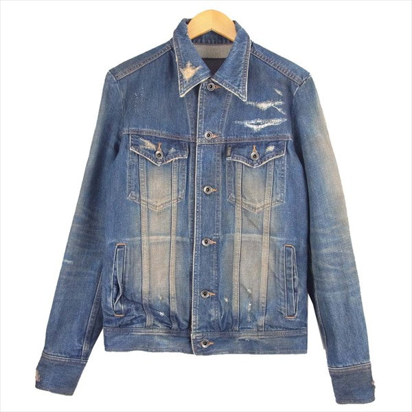 5351 5351プール.オム 0260030041 スネークスキン レザーパッチ ダメージデニム ジャケット インディゴブルー系 2【中古】