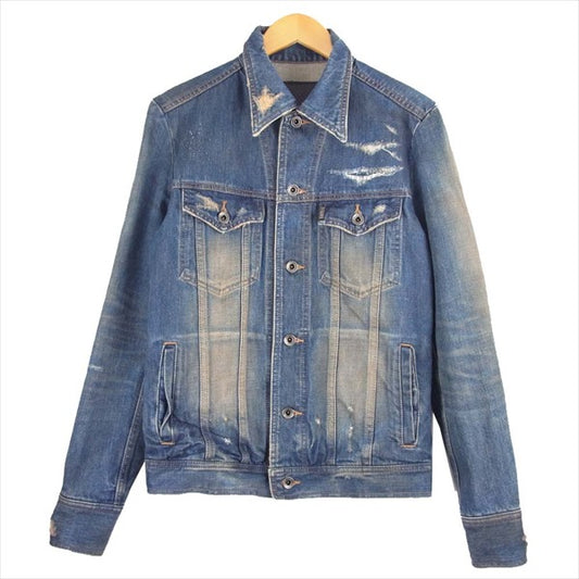 5351 5351プール.オム 0260030041 スネークスキン レザーパッチ ダメージデニム ジャケット インディゴブルー系 2【中古】