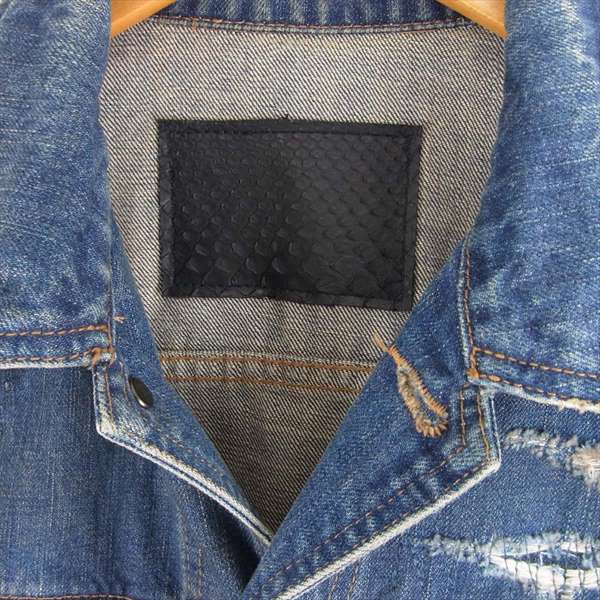5351 5351プール.オム 0260030041 スネークスキン レザーパッチ ダメージデニム ジャケット インディゴブルー系 2【中古】