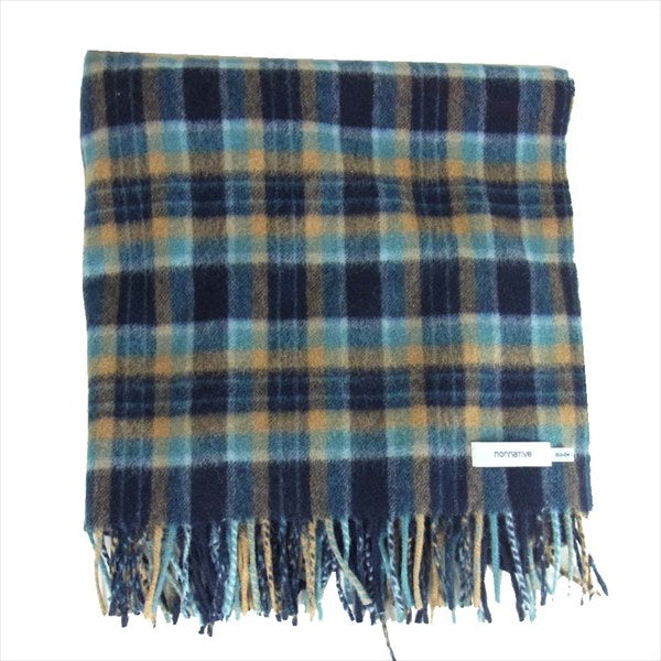 nonnative ノンネイティブ チェック ストール 大判 日本製 マフラー ブルー系【美品】【中古】
