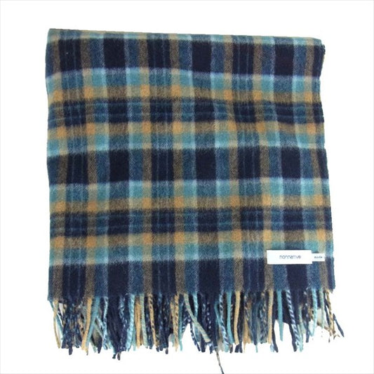nonnative ノンネイティブ チェック ストール 大判 日本製 マフラー ブルー系【美品】【中古】