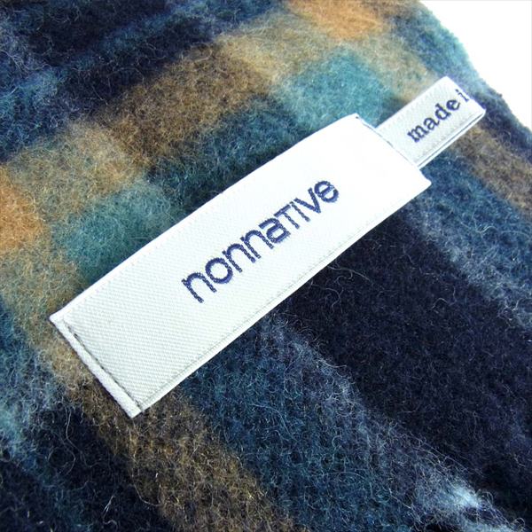 nonnative ノンネイティブ チェック ストール 大判 日本製 マフラー ブルー系【美品】【中古】