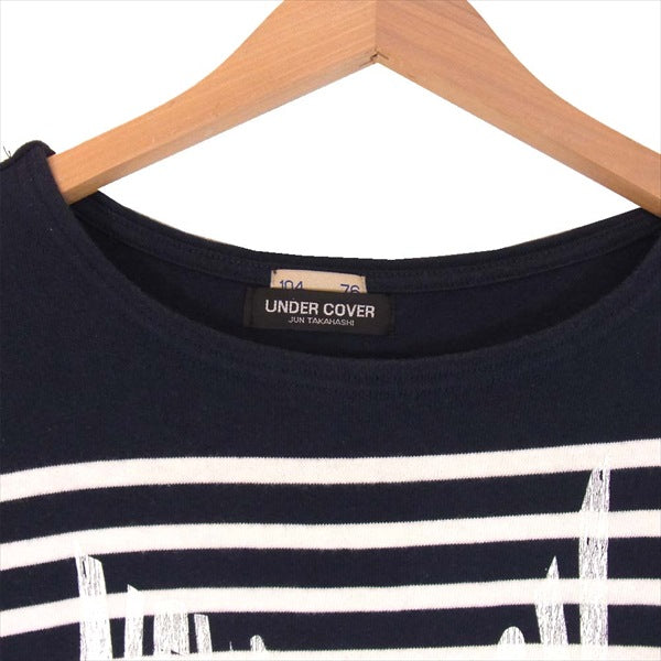 UNDERCOVER アンダーカバー 14AW NEW YORK CITY プリント クルーネック ボーダー アーカイブ 長袖 Tシャツ 紺×白 L【中古】