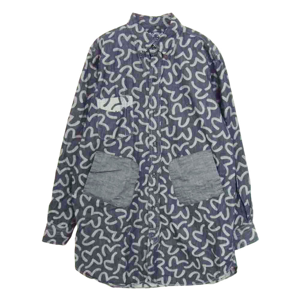 EVISU エヴィス カモメ 総柄 ロング シャツ ジャケット ネイビー系 42【中古】