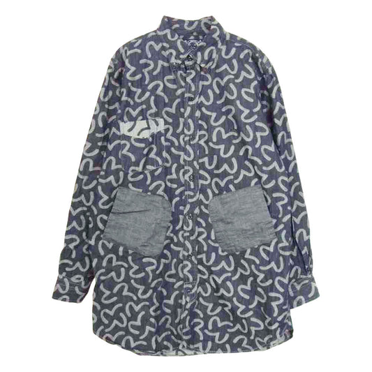 EVISU エヴィス カモメ 総柄 ロング シャツ ジャケット ネイビー系 42【中古】