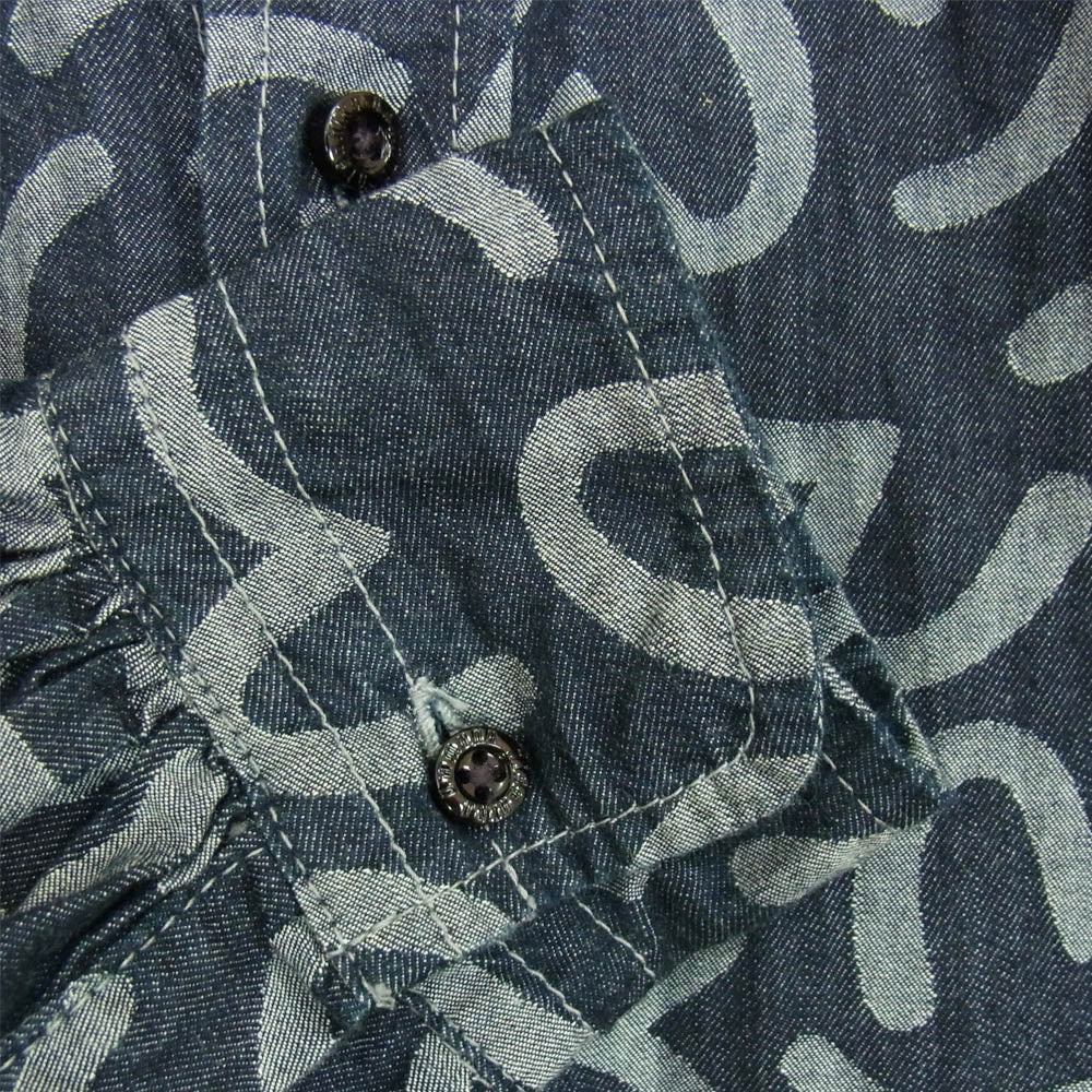 EVISU エヴィス カモメ 総柄 ロング シャツ ジャケット ネイビー系 42【中古】