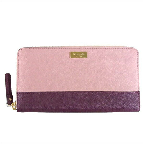 Kate Spade ケイトスペード WLRU2670 ラウンドジップ レザー ロング 長財布 レディース ウォレット ピンク×ワインレッド -【中古】