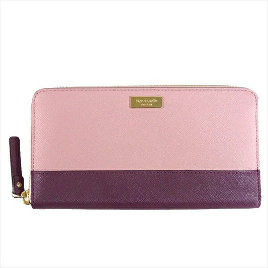 Kate Spade ケイトスペード WLRU2670 ラウンドジップ レザー ロング 長財布 レディース ウォレット ピンク×ワインレッド -【中古】