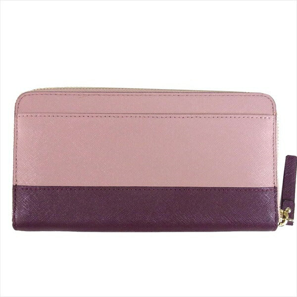 Kate Spade ケイトスペード WLRU2670 ラウンドジップ レザー ロング 長財布 レディース ウォレット ピンク×ワインレッド -【中古】