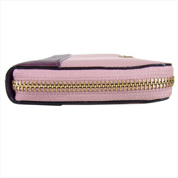 Kate Spade ケイトスペード WLRU2670 ラウンドジップ レザー ロング 長財布 レディース ウォレット ピンク×ワインレッド -【中古】
