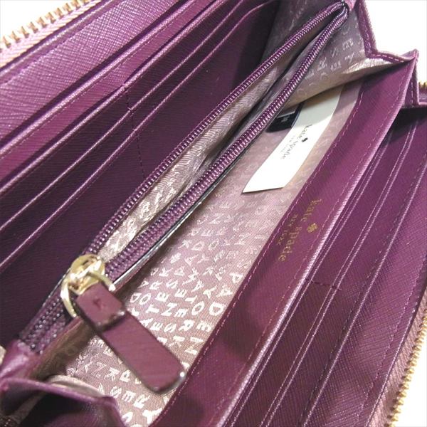 Kate Spade ケイトスペード WLRU2670 ラウンドジップ レザー ロング 長財布 レディース ウォレット ピンク×ワインレッド -【中古】