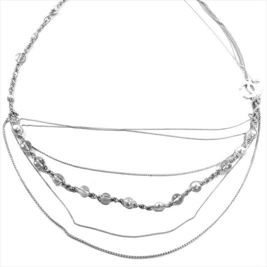 CHANEL シャネル ココマーク ストーン ロング チェーン レディース ネックレス シルバー【極上美品】【中古】