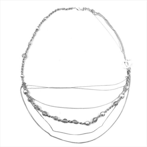 CHANEL シャネル ココマーク ストーン ロング チェーン レディース ネックレス シルバー【極上美品】【中古】