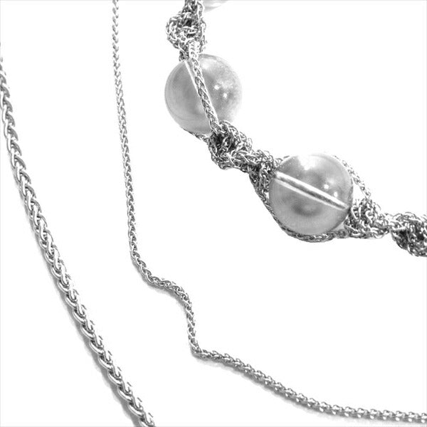 CHANEL シャネル ココマーク ストーン ロング チェーン レディース ネックレス シルバー【極上美品】【中古】