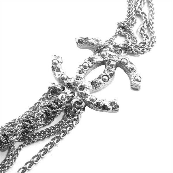 CHANEL シャネル ココマーク ストーン ロング チェーン レディース ネックレス シルバー【極上美品】【中古】