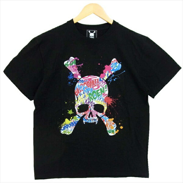 ROEN ロエン ロゴ ペイント スカル プリント 半袖 クルーネック 半袖Tシャツ ブラック系 L【美品】【中古】