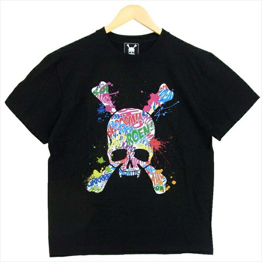 ROEN ロエン ロゴ ペイント スカル プリント 半袖 クルーネック 半袖Tシャツ ブラック系 L【美品】【中古】