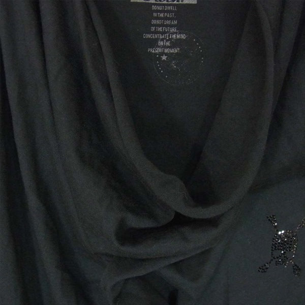 ROEN ロエン 77147008 DRAPE NECK LS スカルラインストーン ドレープネック ロングスリーブ 長袖 カットソー 黒系 SM【中古】