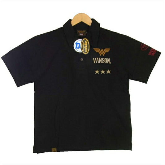 VANSON バンソン × DC COMICS DCV-807 ワンダーウーマン 刺繍 半袖 ポロシャツ 黒系 XL【新古品】【未使用】【中古】